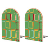 Retro Green Squares wooden bookends, set of 2, with yellow and red squares on green