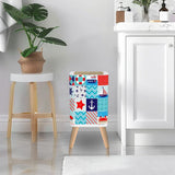 Retro Square Small Trash Can with Lid, Maritime Nautical Patchwork