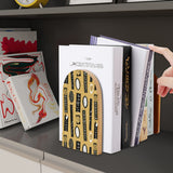 Novelty Shapes retro wooden bookend on a dark shelf with books