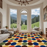 Big Polka Dots 70s Retro Rug 12x9 ft – Midcentury Plush Non-Slip Carpet - retro rug