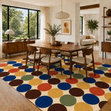Big Polka Dots 70s Retro Rug 12x9 ft – Midcentury Plush Non-Slip Carpet - retro rug