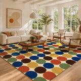 Big Polka Dots 70s Retro Rug 12x9 ft – Midcentury Plush Non-Slip Carpet - retro rug