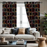 Black 70s Midcentury Blackout Curtains: Retro Squares Design Panels - retro curtains