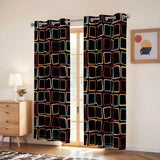 Black 70s Midcentury Blackout Curtains: Retro Squares Design Panels - retro curtains