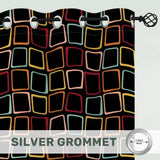 Black 70s Midcentury Blackout Curtains: Retro Squares Design Panels - retro curtains