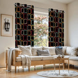 Black 70s Midcentury Blackout Curtains: Retro Squares Design Panels - retro curtains
