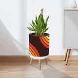 Black Orange Yellow 70s Scandi Style Plant Pot with Wooden Legs - Home Accessories