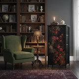 Black Red Dark Floral 4-Drawer Dresser – Lightweight Storage Unit - retro dresser