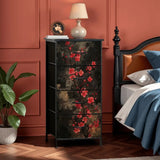 Black Red Dark Floral 4-Drawer Dresser – Lightweight Storage Unit - retro dresser