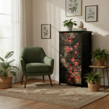 Black Red Dark Floral 4-Drawer Dresser – Lightweight Storage Unit - retro dresser