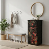 Black Red Dark Floral 4-Drawer Dresser – Lightweight Storage Unit - retro dresser