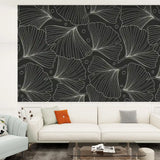 Black White Ginkgo Stick and Peel Wallpaper: Modern Removable Mural - 144’’x100’’ - retro wallpaper