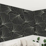 Black White Ginkgo Stick and Peel Wallpaper: Modern Removable Mural - 144’’x100’’ - retro wallpaper