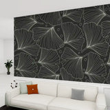 Black White Ginkgo Stick and Peel Wallpaper: Modern Removable Mural - 144’’x100’’ - retro wallpaper