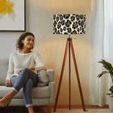 Black White Gray Leopard Wooden Tripod Floor Lamp - Retro Scandi Style Light - retro floor lamps