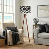 Black White Gray Leopard Wooden Tripod Floor Lamp - Retro Scandi Style Light - retro floor lamps