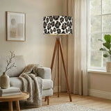Black White Gray Leopard Wooden Tripod Floor Lamp - Retro Scandi Style Light - retro floor lamps