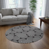 Black White Retro 80s Round Chenille Rug Monochrome Vintage Style Accent - 60’’ × 60’’ - retro rug