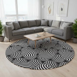 Black White Retro 80s Round Chenille Rug Monochrome Vintage Style Accent - 60’’ × 60’’ - retro rug