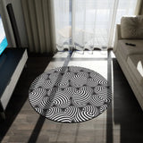 Black White Retro 80s Round Chenille Rug Monochrome Vintage Style Accent - 60’’ × 60’’ - retro rug