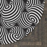 Black White Retro 80s Round Chenille Rug Monochrome Vintage Style Accent - 60’’ × 60’’ - retro rug