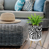 Black White Zebra Flower Pot - Retro Animal Print Wooden Legs Plant Pot - retro ads