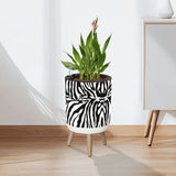 Black White Zebra Flower Pot - Retro Animal Print Wooden Legs Plant Pot - retro ads