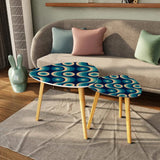 Blue 70s Retro Nesting Coffee Table Set: Midcentury Tripod Side Tables - retro ads