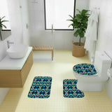 Blue Beige Vintage 70s Bath Mat Set 3pcs | Retro Midcentury Bathroom - One Size - retro bathroom