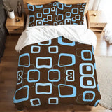 Blue Brown Retro Double Duvet Cover Set: Full Size Midcentury Bedding - retro bedding