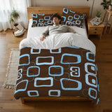 Blue Brown Retro Double Duvet Cover Set: Full Size Midcentury Bedding - retro bedding