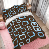 Blue Brown Retro Double Duvet Cover Set: Full Size Midcentury Bedding - retro bedding