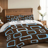 Blue Brown Retro Double Duvet Cover Set: Full Size Midcentury Bedding - retro bedding