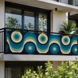 Blue Mid-Century Outdoor Privacy Screen – Waterproof Balcony Cover - Retro Privacy Screen