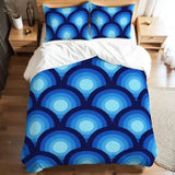Blue Peacock Eye Full Size Duvet Cover Set: Retro 70s Microfiber - retro bedding