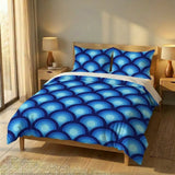 Blue Peacock Eye Full Size Duvet Cover Set: Retro 70s Microfiber - retro bedding