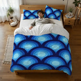 Blue Peacock Eye Full Size Duvet Cover Set: Retro 70s Microfiber - retro bedding