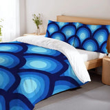 Blue Peacock Eye Full Size Duvet Cover Set: Retro 70s Microfiber - retro bedding