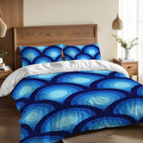 Blue Peacock Eye Full Size Duvet Cover Set: Retro 70s Microfiber - retro bedding