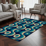 Blue Retro 60s Inspired Area Rug – Vintage Modern Interior Accent - retro rug