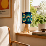 Blue Retro 60s Table Lamp with Remote – Wooden Tripod MCM Mood Light - retro table lamps