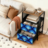 Blue Retro 70s Peacock Eyes Bedside Table with Charging Station - retro bedside table