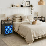Blue Retro 70s Peacock Eyes Bedside Table with Charging Station - retro bedside table