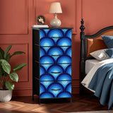 Blue Retro 70s Peacock Eyes Bedside Table with Charging Station - retro bedside table