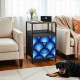 Blue Retro 70s Peacock Eyes Bedside Table with Charging Station - retro bedside table