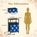 Blue Retro 70s Peacock Eyes Bedside Table with Charging Station - retro bedside table