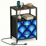 Blue Retro 70s Peacock Eyes Bedside Table with Charging Station - retro bedside table