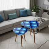 Blue Retro 70s Peacock Eyes Bedside Table with Charging Station - retro bedside table