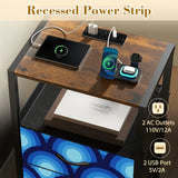 Blue Retro 70s Peacock Eyes Bedside Table with Charging Station - retro bedside table