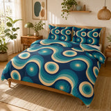 Blue Retro Mid Century Duvet Cover Set – Double Sided Printed Bedding - Bedding - retro
